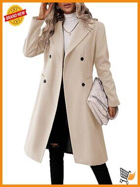Double Breasted Pea Coat Slim Fit Long Winter Trench Coat